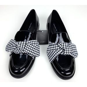 Zara Loafers with Gingham Print Bows NWT Size 8